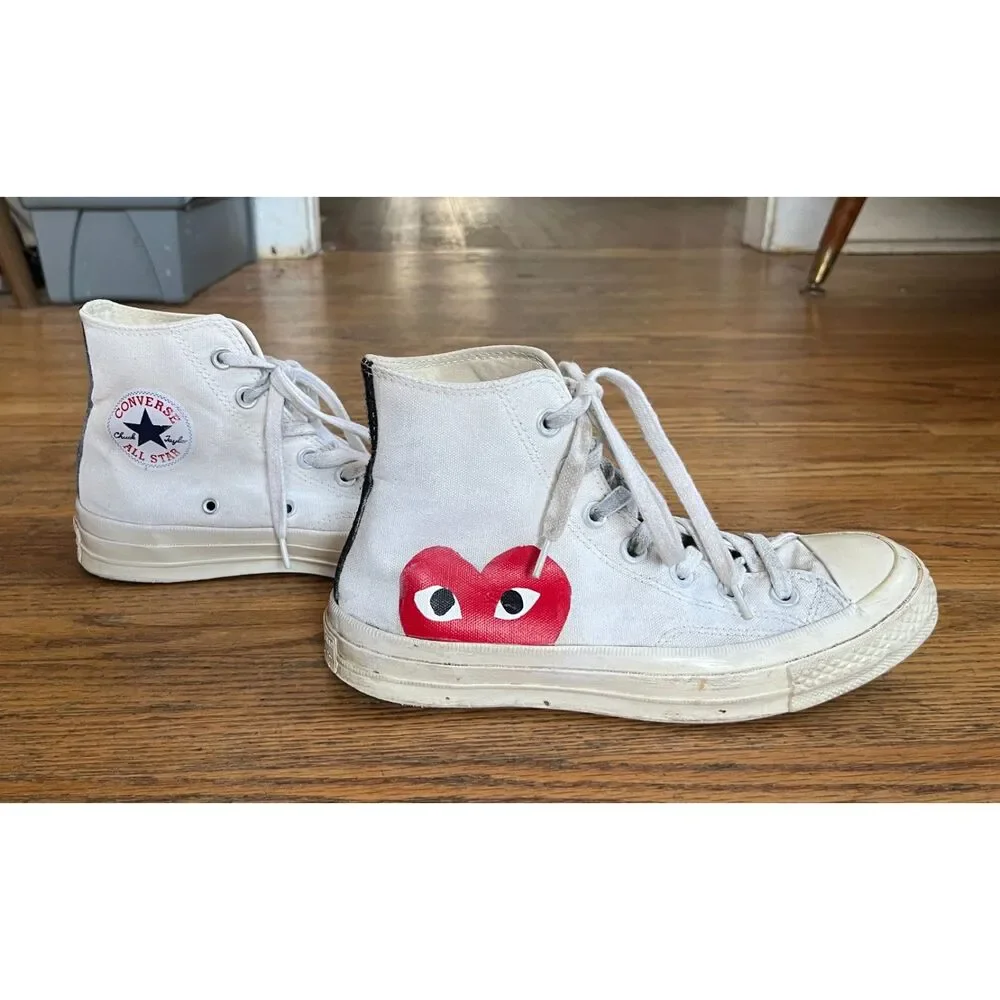 PLAY Comme Des Garcons x Converse White Hearts Sneakers Trainers  Women's Size 7